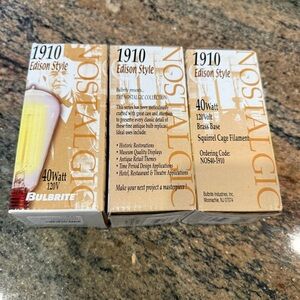 (3) NIB Bulbrite 1910 Edison Style Lightbulb 40W Brass Base Squirrel Cage